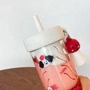 Axyaa Cartoon Straw Water Bottle, Tea Water Separation, 650ML, Cute Design, Juice Cup