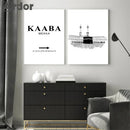 Kaaba Al Aqsa Mosque Black White Islamic Calligraphy Wall Art Canvas Print by Axyaa
