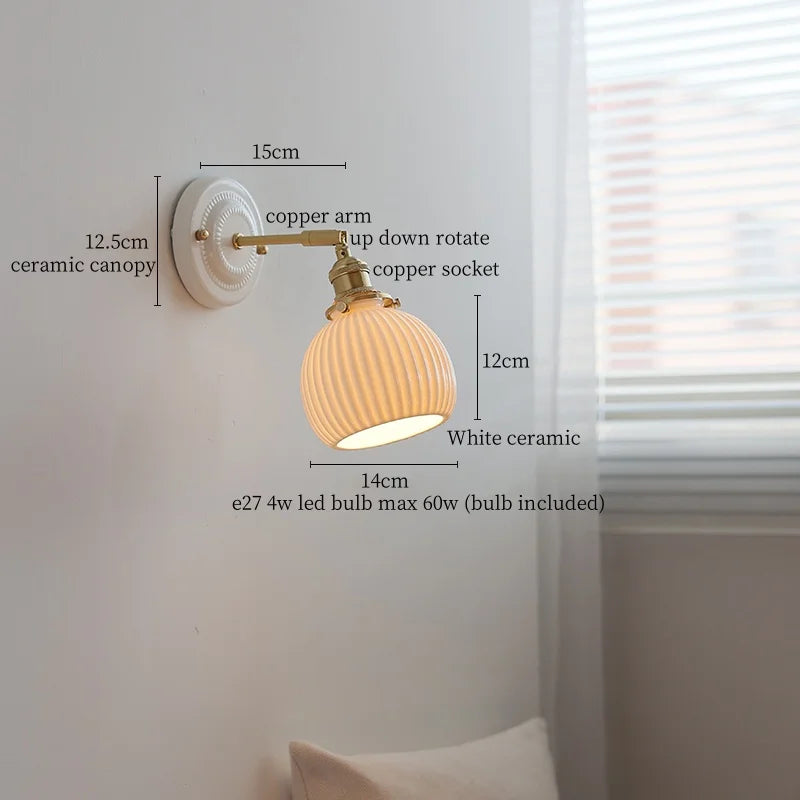 Axyaa Ceramic LED Wall Lamp for Bedroom & Bathroom with Pull Switch