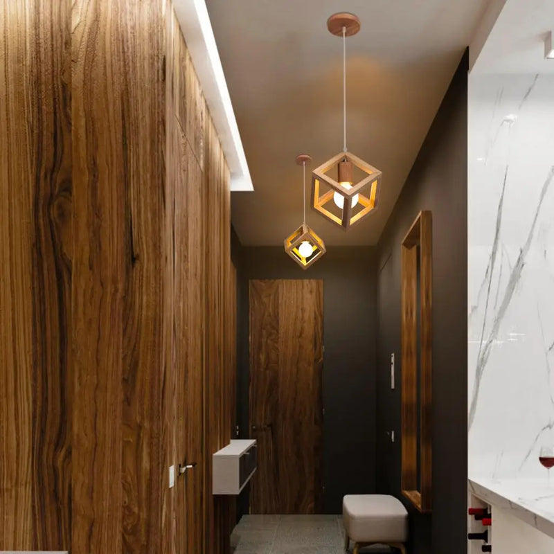 Axyaa Wood Pendant Lights for Dining Room Kitchen Decor LED Ceiling Lamps