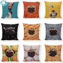 Axyaa Pug Food Print Cushion Cover Decorative Square Pillowcase for Sofa and Car Seat