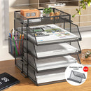 Axyaa 5 Tier Stackable Desk Organizer Tray - Mesh Desktop File Paper Document Organizer