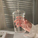 Axyaa Glass Cup with Lid and Straw - Transparent Drinkware for Juice, Water, Coffee