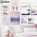 Violet Dream Lake Bridge Bloom Canvas Wall Art by Axyaa