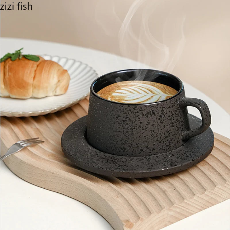 Axya Black Ceramic Coffee Cup and Saucer Set Breakfast Tea Milk Water Mugs