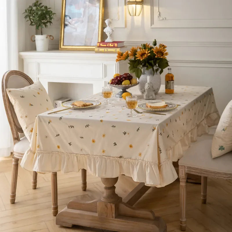Axya Cotton Embroidered Tablecloth - Circular Light Luxury Dining Table Cover