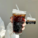 Axyaa Glass Measuring Scale Cup with Straw Lid - 450ml Clear Tumbler Mug
