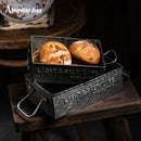 Axya Vintage Metal Bread Storage Tray, Rectangular Dessert Plate Decor