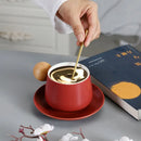 Axyaa Wooden Ceramic Coffee Cup Saucer Set - Modern Tea Dessert Mug