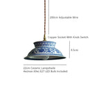 Axyaa Vintage Ceramic LED Pendant Light with Adjustable Socket & Knob Switch