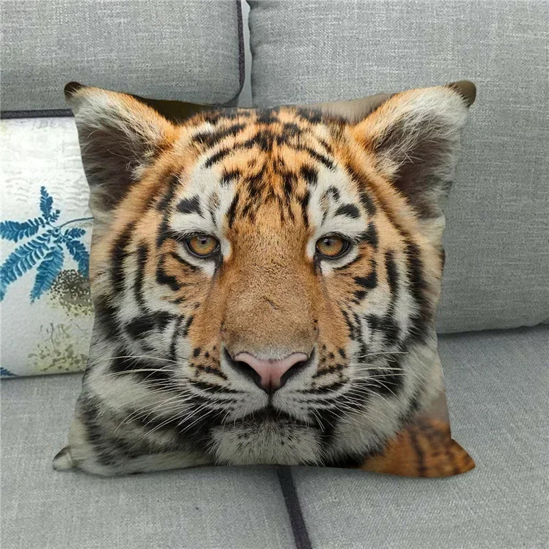 Axyaa Tiger Lion Printed Cushion Cover for Home Sofa Bed Decoration
