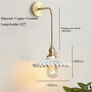 Axyaa Nordic White Pleated Ceramic Pendant Lamp Wall Bedside Bar Vintage Brass Light