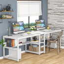 Axyaa 78.7" Two Person Computer Office Desk with Bookshelf