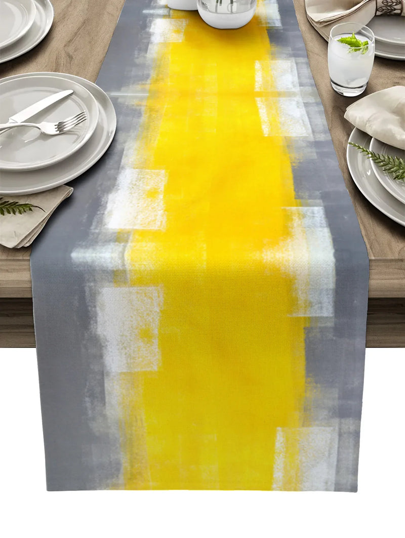 Axyaa Blue Dahlia Oil Painting Table Runner - Home Dinner Table Decor