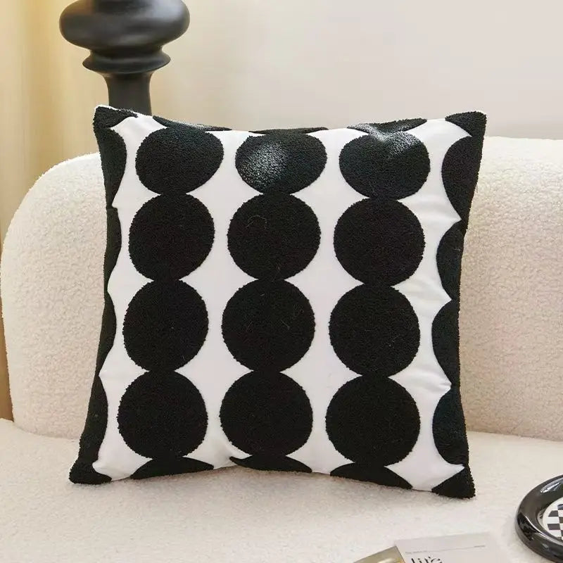 Axyaa Chessboard Grid Embroidered Pillowcase for Sofa Bed Chair Living Room
