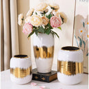 Axyaa Ceramic Geometric Vase Golden Pattern Jar Home Decor Ornament