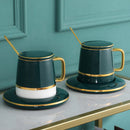 Axya™ Emerald Ceramic Couple Cup Set with Lid, Spoon & Saucer