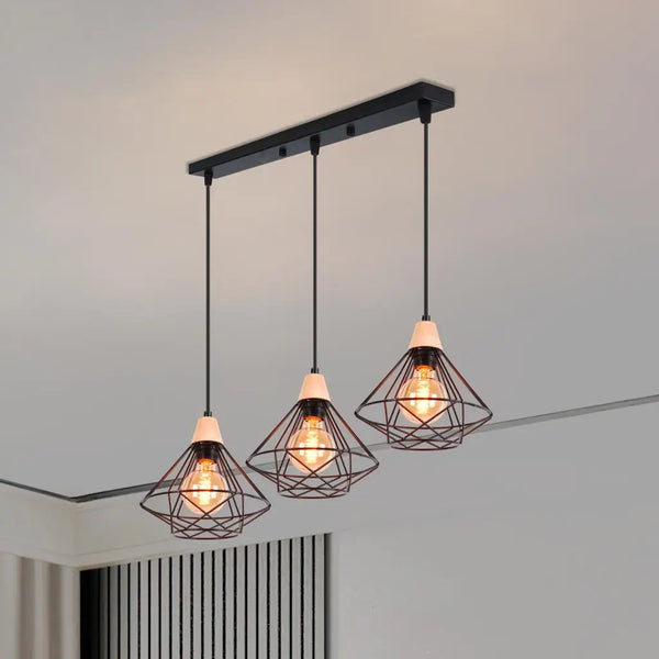 Axya Industrial Wood Chandelier with 3 Pendant Lights