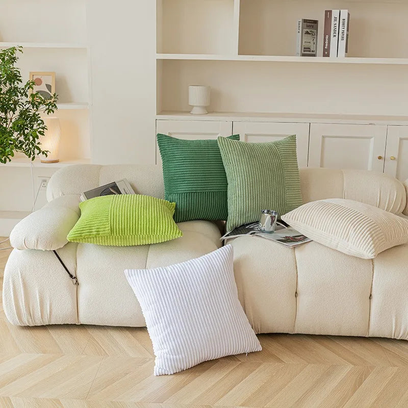 Axyaa Sage Green Corduroy Patchwork Textured Throw Pillow Covers