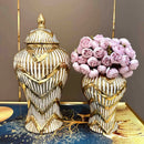 Axyaa Gold Plaid Ceramic General Jar - Luxury Artwork Storage Vase