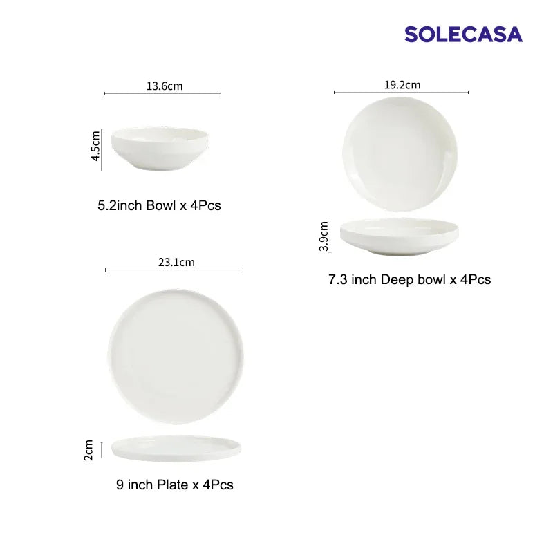 Axyaa White Porcelain Dinnerware Set: Bowls & Plates, Scratch Resistant, Ideal for Meals