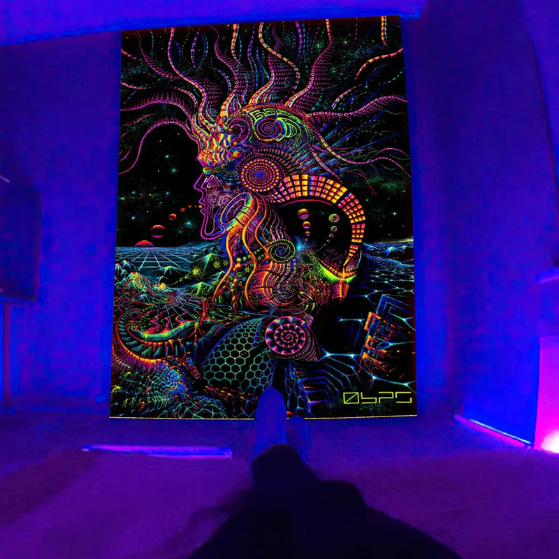 Axyaa Black Light Tapestry for UV Reactive Psychedelic Vibe