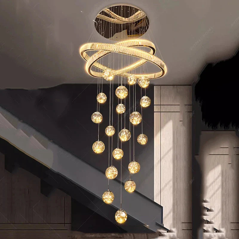 Axyaa Crystal Chandelier Stair Pendant Lamp Living Room Lighting