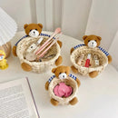 Axyaa Cute Bear Storage Basket Mini Woven Desktop Organizer Home Decor