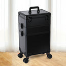 Axyaa Portable Aluminum Rolling Makeup Organizer with LED Mirror & Pull Rod