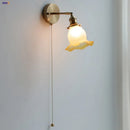 Axyaa Flower Glass LED Wall Light Fixture Vintage Rotate Copper Bedside Lamp