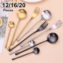 Axyaa Stainless Steel Cutlery Set - Western Dinnerware 20-Piece Matte Gold Tableware