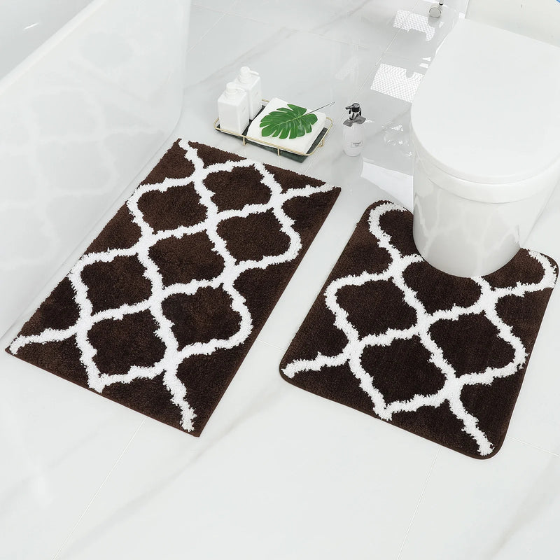 Axyaa Soft Shaggy Bathroom Mat Set - 2 Pcs Non-Slip Plush Toilet Rug