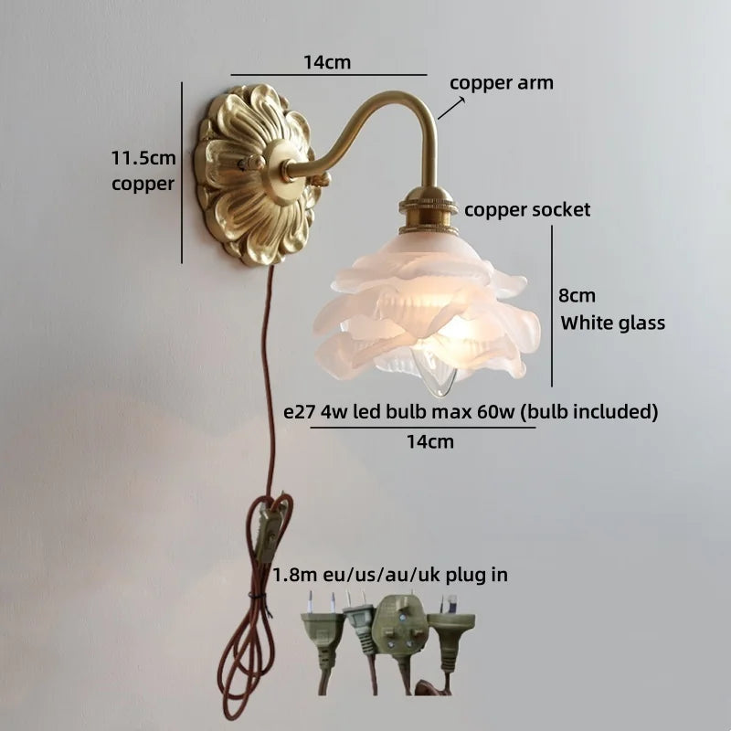 Axyaa Nordic LED Wall Lamps Interior Living Room Decor Antique Brass Resin Flower Design