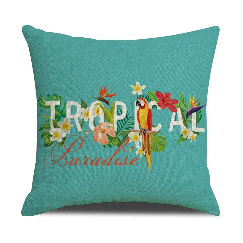 Tropical Birds Linen Pillowcase Set for Decorative Throw Cushions by Axyaa