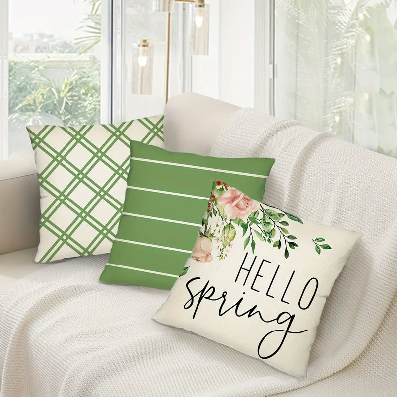 Axyaa Floral Green Plaid Striped Pattern Sofa Cushion Cover 45x45cm