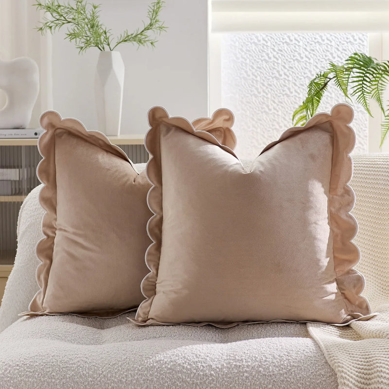 Axyaa Wave Fringed Velvet Cushion Cover in Various Colors