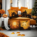 Axyaa Halloween Pattern Cushion Cover for Sofa, Bedroom, Car - Spooky Houses, Bats, Full Moon