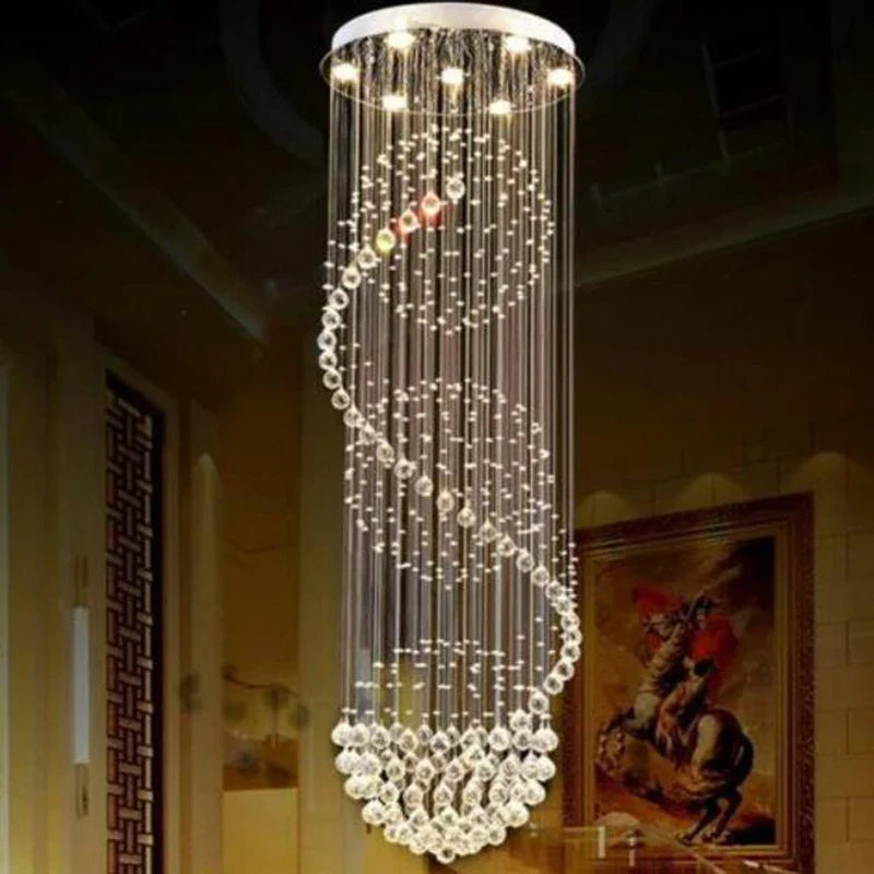 Axyaa Modern Spiral Crystal LED Chandelier for Staircase, Bedroom, Hotel Hall