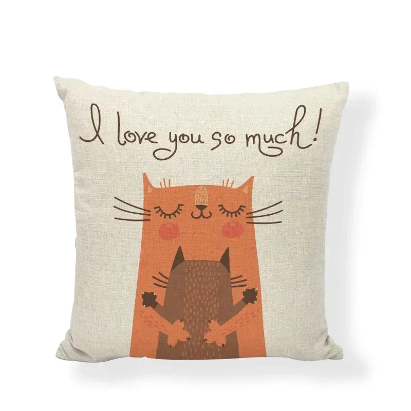Axyaa Cartoon Cat Linen Cushion Cover - Home Decor Essential for Sofa, Living Room, or Bed