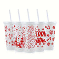 Axyaa 24oz Christmas Plastic Cup with Straw and Lid for Santa Parties