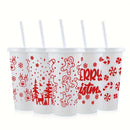 Axyaa Christmas PP Straw Cup 710ML 24OZ Reusable Santa Party Water Bottle Juice Coffee Milk Cup