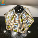 Axyaa Antique Tiffany Style Square Art Table Lamp, Stained Glass Metal Base