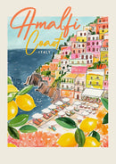 Axyaa Lemon Santorini Travel Canvas Print Fruit Wall Art for Modern Home Decor