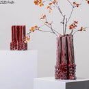 Axyaa Wrinkled Ceramic Vase with Artificial Flowers for Stylish Room Decor