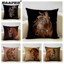 Axyaa Horse Pattern Cushion Cover 45x45cm Linen for Home Living Room Art Decoration