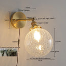 Axyaa Copper Glass Knob Switch LED Wall Light Fixture for Bedroom, Nordic Modern Arandela