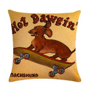 Axyaa Cartoon Dog Linen Cushion Cover for Office Furniture and Sofa Decor