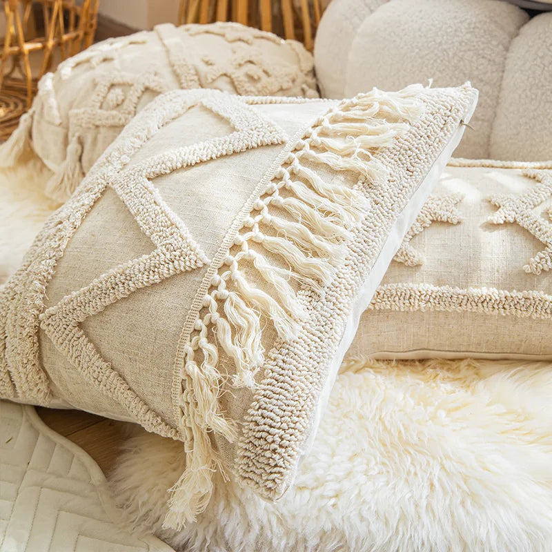 Axyaa Tufted Tassels Cushion Cover for Home Decor in Living Room Bedroom Sofa