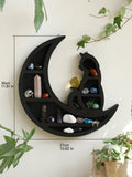 Axyaa Cat On Moon Crystal Shelf: Black Stone Display for Home Decor, Art, Plants
