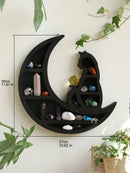 Axyaa Cat On Moon Crystal Shelf: Black Stone Display for Home Decor, Art, Plants